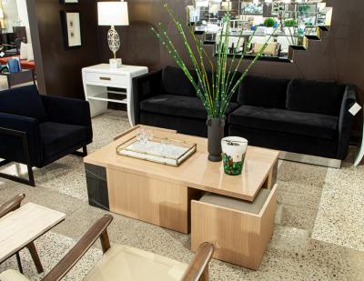  Carrocel Interiors Modern Oak Coffee Table with Integrated Pullout Ottomans