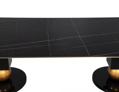  Carrocel Interiors Modern Porcelain Dining Table with Brass Accents