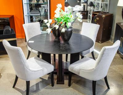  Carrocel Interiors Modern Round Dining Table in Black Cerused Oak Finish