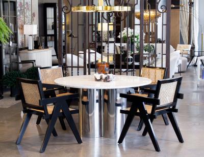 Carrocel Interiors Modern Round Marble Top Table with Metal Pedestal