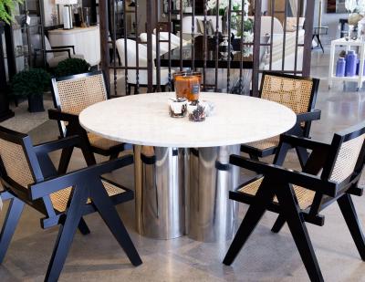 Carrocel Interiors Modern Round Marble Top Table with Metal Pedestal