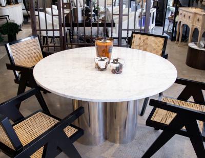 Carrocel Interiors Modern Round Marble Top Table with Metal Pedestal