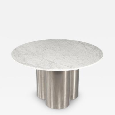  Carrocel Interiors Modern Round Marble Top Table with Metal Pedestal