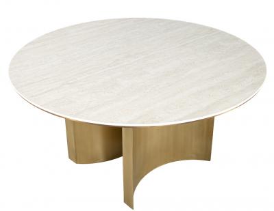  Carrocel Interiors Modern Round Travertine and Brass Dining Table