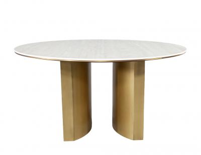  Carrocel Interiors Modern Round Travertine and Brass Dining Table