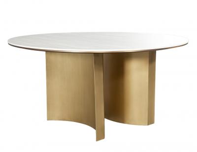  Carrocel Interiors Modern Round Travertine and Brass Dining Table