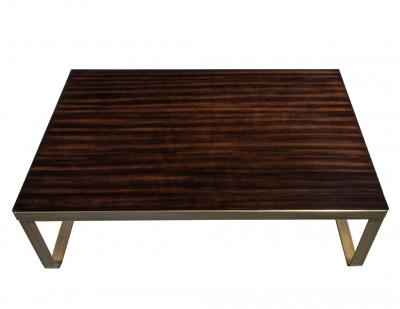  Carrocel Interiors Modern Walnut High Gloss Coffee Table with Brass