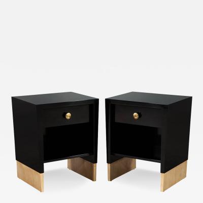  Carrocel Interiors Pair of Custom Black Lacquered Nightstand End Tables
