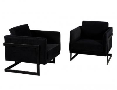  Carrocel Interiors Pair of Custom Black Velvet Lounge Chairs with Black Metal Frames by Carrocel