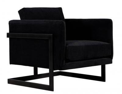  Carrocel Interiors Pair of Custom Black Velvet Lounge Chairs with Black Metal Frames by Carrocel