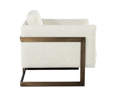  Carrocel Interiors Pair of Custom Linen Lounge Chairs with Antiqued Brass Frames by Carrocel