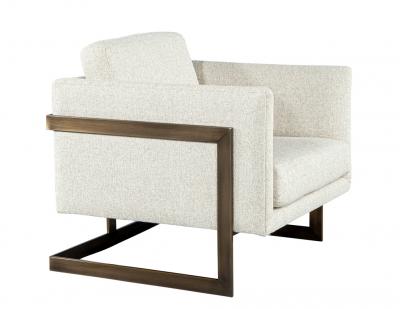  Carrocel Interiors Pair of Custom Linen Lounge Chairs with Antiqued Brass Frames by Carrocel