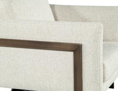  Carrocel Interiors Pair of Custom Linen Lounge Chairs with Antiqued Brass Frames by Carrocel