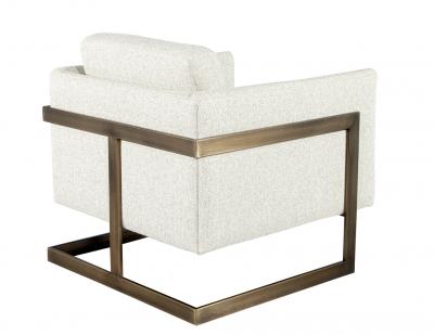  Carrocel Interiors Pair of Custom Linen Lounge Chairs with Antiqued Brass Frames by Carrocel