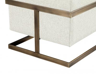  Carrocel Interiors Pair of Custom Linen Lounge Chairs with Antiqued Brass Frames by Carrocel