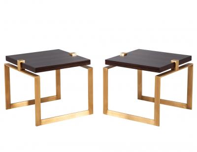  Carrocel Interiors Pair of Modern Macassar and Brass End Tables