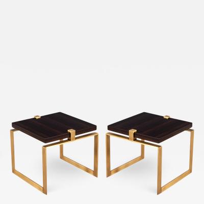  Carrocel Interiors Pair of Modern Macassar and Brass End Tables