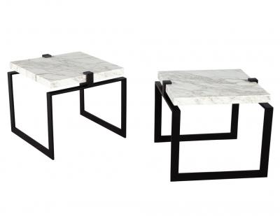 Carrocel Interiors Pair of Modern Marble and Metal End Tables