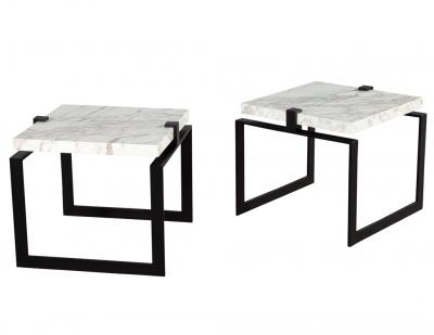  Carrocel Interiors Pair of Modern Marble and Metal End Tables