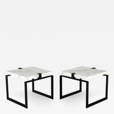  Carrocel Interiors Pair of Modern Marble and Metal End Tables