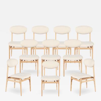  Carrocel Interiors Set of 10 Carrocel Hendrick Dining Chairs in Natural Finish with Boucle Fabric