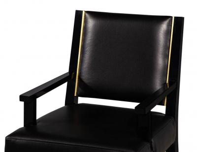  Carrocel Interiors Set of 10 Custom Modern Black Leather Dining Chairs with Brass Detailing