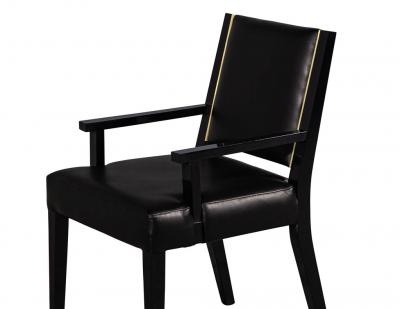  Carrocel Interiors Set of 10 Custom Modern Black Leather Dining Chairs with Brass Detailing