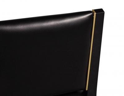  Carrocel Interiors Set of 10 Custom Modern Black Leather Dining Chairs with Brass Detailing