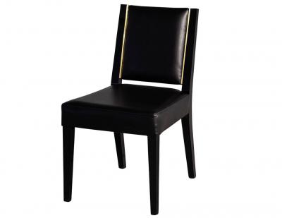  Carrocel Interiors Set of 10 Custom Modern Black Leather Dining Chairs with Brass Detailing