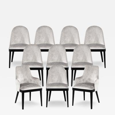  Carrocel Interiors Set of 10 Custom Modern Dining Chairs in Black Lacquer by Carrocel