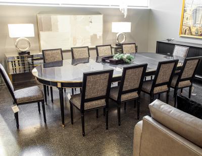  Carrocel Interiors Set of 10 Louis XVI Style Black Dining Chairs by Carrocel