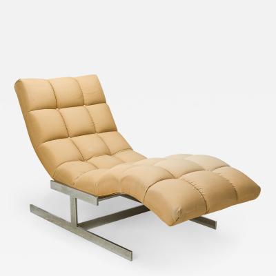  Carsons Carsons American Biscuit Beige Upholstery and Chrome Wave Form Chaise Lounge