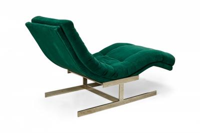 Carsons Carsons American Green Velour and Chrome Wave Form Chaise Lounge