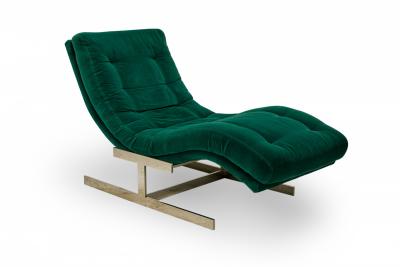  Carsons Carsons American Green Velour and Chrome Wave Form Chaise Lounge