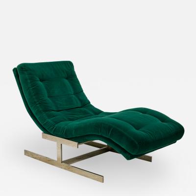  Carsons Carsons American Green Velour and Chrome Wave Form Chaise Lounge