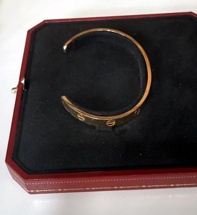  Cartier 18 K Yellow Gold Love Bracelet Open Cuff Size 19 by Cartier