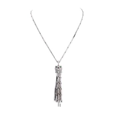  Cartier 18K WHITE GOLD DIAMOND PANTHERE TASSEL PENDANT ON A CARTIER CHAIN NECKLACE