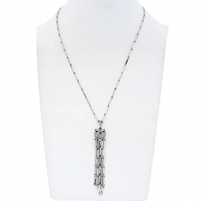  Cartier 18K WHITE GOLD DIAMOND PANTHERE WITH TASSELS ON A SIGNATURE CHAIN NECKLACE