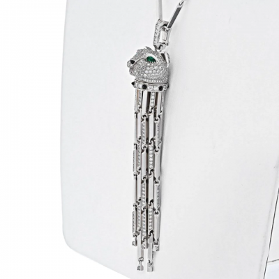  Cartier 18K WHITE GOLD DIAMOND PANTHERE WITH TASSELS ON A SIGNATURE CHAIN NECKLACE