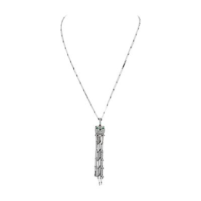  Cartier 18K WHITE GOLD DIAMOND PANTHERE WITH TASSELS ON A SIGNATURE CHAIN NECKLACE
