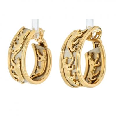  Cartier CARTIER 18K TWO TONE WALKING PANTHERE HOOP EARRINGS