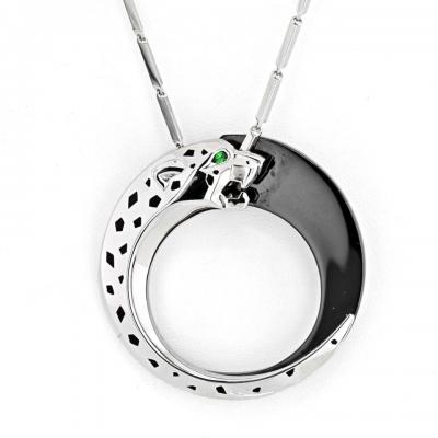  Cartier CARTIER 18K WHITE GOLD CERAMIC BLACK LACQUER PANTHERE NECKLACE