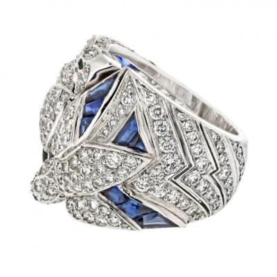  Cartier CARTIER 18K WHITE GOLD DIAMOND AND SAPPHIRE DOVE RING