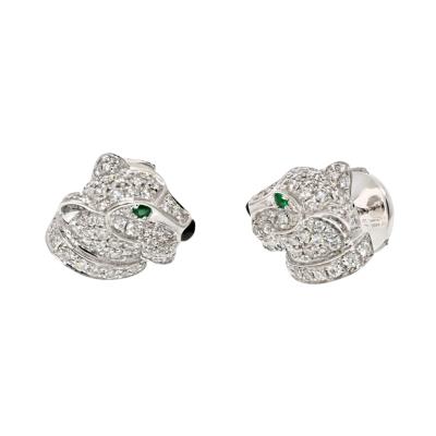  Cartier CARTIER 18K WHITE GOLD DIAMOND PANTHERE HEADS STUD EARRINGS