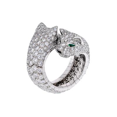  Cartier CARTIER 18K WHITE GOLD DOUBLE PANTHERE DIAMOND RING