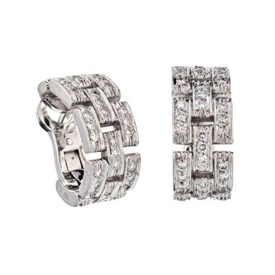  Cartier CARTIER 18K WHITE GOLD MAILLON DIAMOND HUGGIE EARRINGS