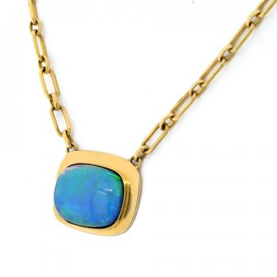  Cartier CARTIER 18K YELLOW GOLD 1970S FIRE OPAL BEZEL SET NECKLACE