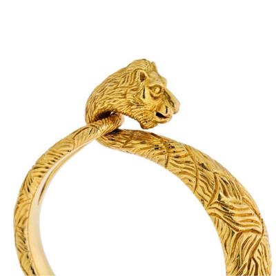  Cartier CARTIER 18K YELLOW GOLD CARVED LION BANGLE BRACELET