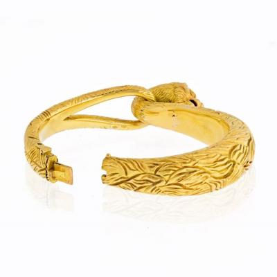  Cartier CARTIER 18K YELLOW GOLD CARVED LION BANGLE BRACELET