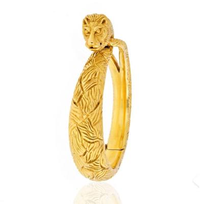  Cartier CARTIER 18K YELLOW GOLD CARVED LION BANGLE BRACELET
